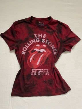 the Rolling Stones Red and Black Tie-Dye Tongue Logo Tee